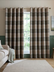 Catherine Lansfield Green Brushed Glencoe Check Woven Thermal Eyelet Curtains - Image 1 of 5