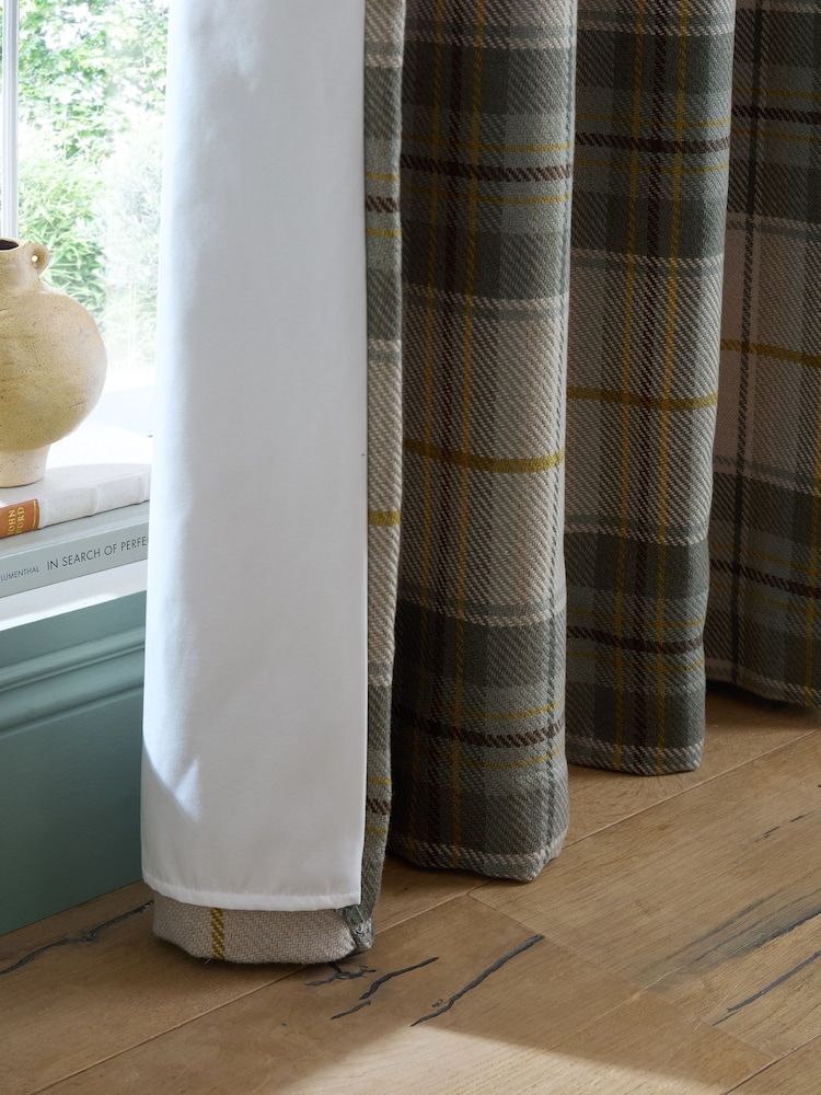 Catherine Lansfield Green Brushed Glencoe Check Woven Thermal Eyelet Curtains - Image 5 of 5 Catherine Lansfield Green Brushed Glencoe Check Woven Thermal Eyelet Curtains - Image 5 of 5