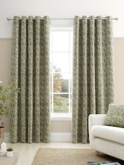 Bianca Green Chenille Leaves Lined Eyelet Curtains - Image 1 of 5