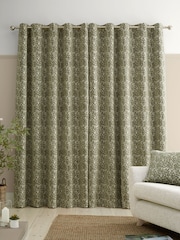 Bianca Green Chenille Leaves Lined Eyelet Curtains - Image 2 of 5