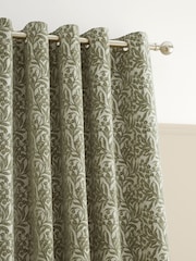 Bianca Green Chenille Leaves Lined Eyelet Curtains - Image 3 of 5