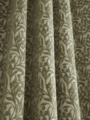 Bianca Green Chenille Leaves Lined Eyelet Curtains - Image 4 of 5