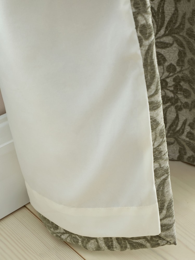 Bianca Green Chenille Leaves Lined Eyelet Curtains - Image 5 of 5 Bianca Green Chenille Leaves Lined Eyelet Curtains - Image 5 of 5