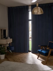 Blue Dark Navy Matte Velvet Wave Header Blackout/Thermal Curtains - Image 2 of 6