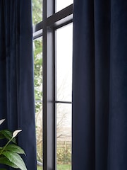 Blue Dark Navy Matte Velvet Wave Header Blackout/Thermal Curtains - Image 3 of 6