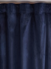 Blue Dark Navy Matte Velvet Wave Header Blackout/Thermal Curtains - Image 6 of 6