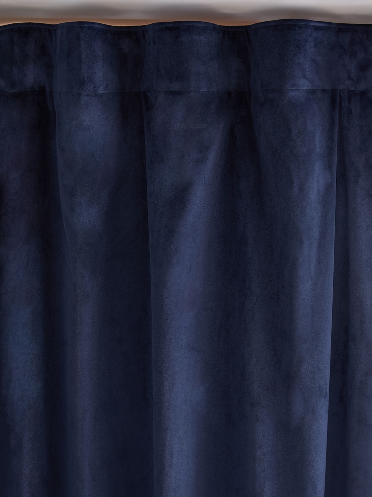Blue Dark Navy Matte Velvet Wave Header Blackout/Thermal Curtains - Image 6 of 6