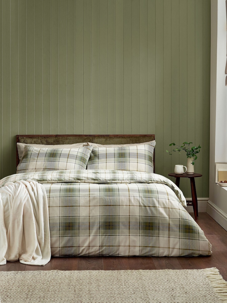 Catherine Lansfield Green Troon Check Brushed Cotton Duvet Cover and Pillowcase Set - Image 1 of 5 Catherine Lansfield Green Troon Check Brushed Cotton Duvet Cover and Pillowcase Set - Image 1 of 5