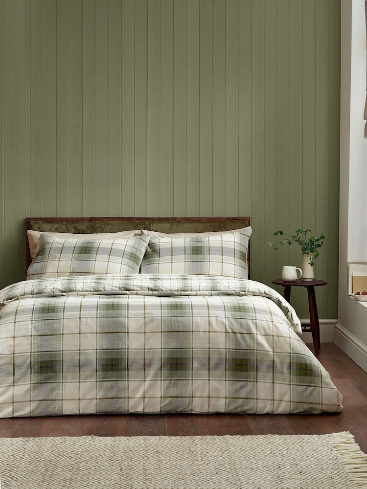 Catherine Lansfield Green Troon Check Brushed Cotton Duvet Cover and Pillowcase Set - Image 2 of 5 Catherine Lansfield Green Troon Check Brushed Cotton Duvet Cover and Pillowcase Set - Image 2 of 5
