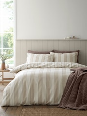 Bianca Natural Regal Stripe Brushed Cotton Duvet Cover and Pillowcase Set - Image 1 of 6