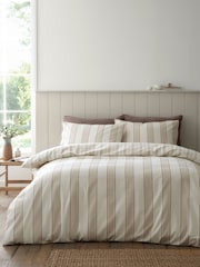 Bianca Natural Regal Stripe Brushed Cotton Duvet Cover and Pillowcase Set - Image 2 of 6