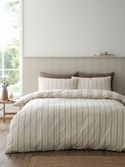 Bianca Natural Regal Stripe Brushed Cotton Duvet Cover and Pillowcase Set - Image 3 of 6