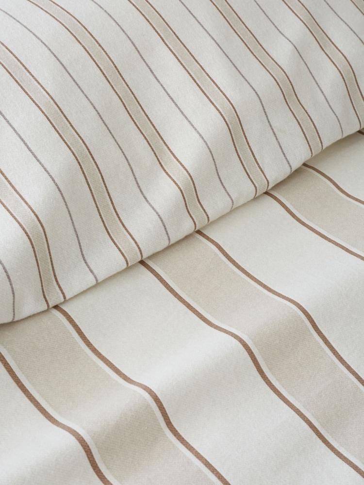 Bianca Natural Regal Stripe Brushed Cotton Duvet Cover and Pillowcase Set - Image 6 of 6