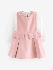 Baker by Ted Baker Pink Bow Pleat Pinafore Dress And Frill T-Shirt Set - Image 1 of 6