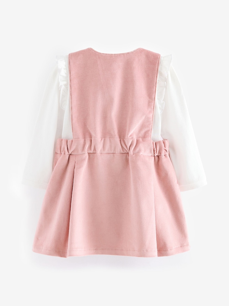 Baker by Ted Baker Pink Bow Pleat Pinafore Dress And Frill T-Shirt Set - Image 2 of 6