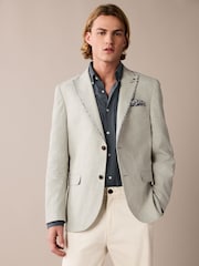 Sage Green Slim Fit Trimmed Linen Blazer - Image 1 of 11