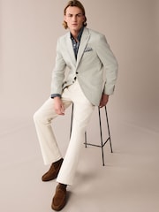 Sage Green Slim Fit Trimmed Linen Blazer - Image 2 of 11