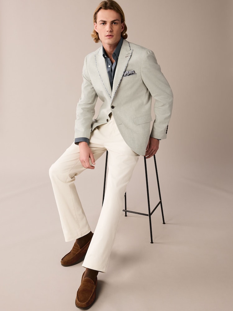 Sage Green Slim Fit Trimmed Linen Blazer - Image 2 of 11