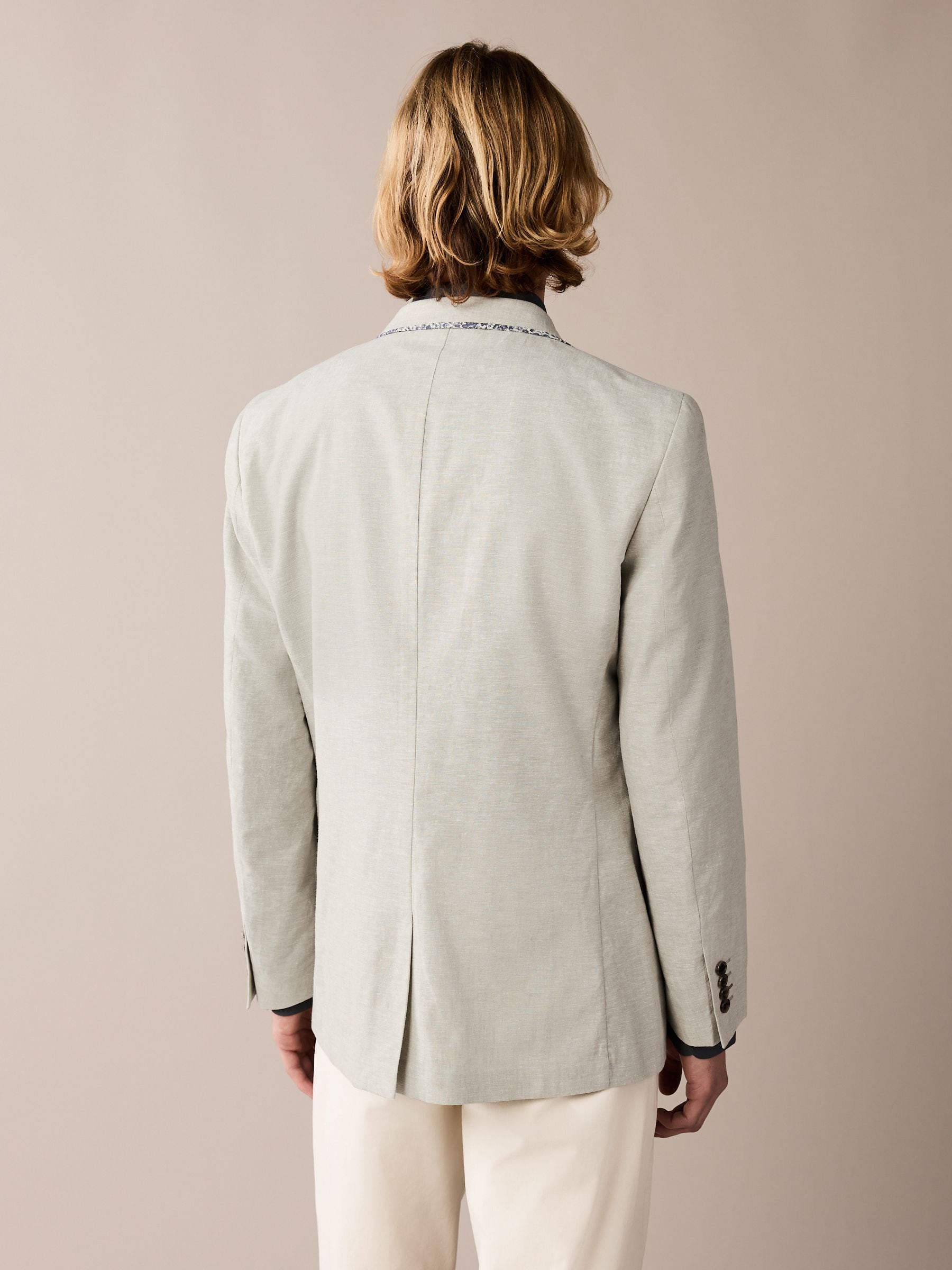 Buy Sage Green Slim Fit Trimmed Linen Blazer from Next Luxembourg