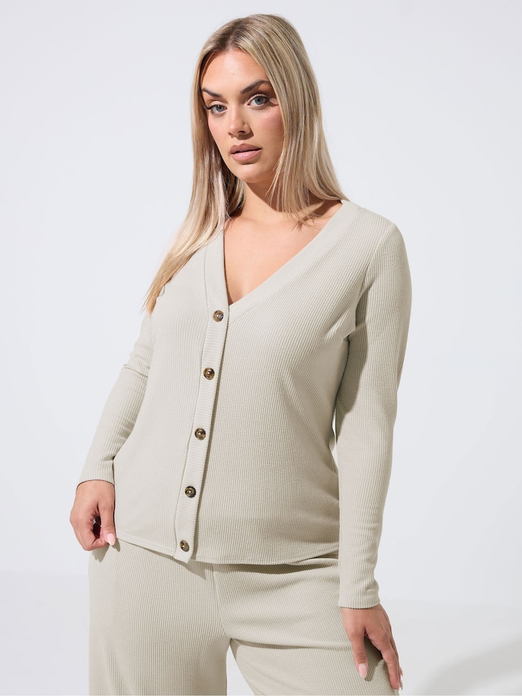Yours Curve Natural Limited Crinkle Ribbed Button Cardigan - Image 1 of 6 Yours Curve Natural Limited Crinkle Ribbed Button Cardigan - Image 1 of 6
