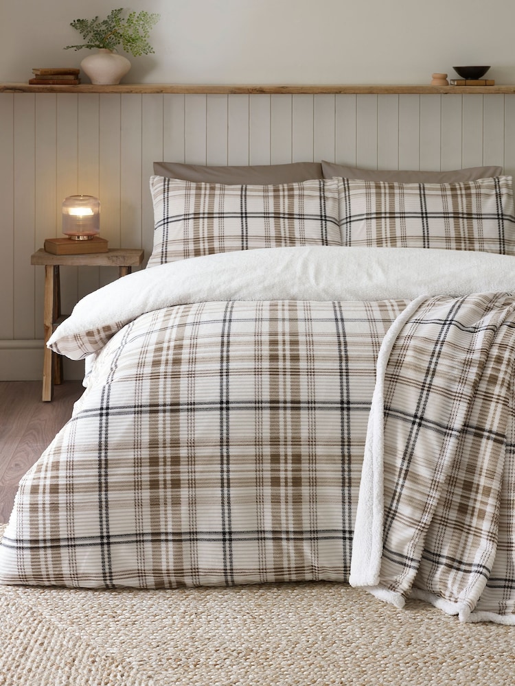 Catherine Lansfield Natural Cosy Ribbed Check Sherpa Duvet Cover and Pillowcase Set - Image 1 of 4 Catherine Lansfield Natural Cosy Ribbed Check Sherpa Duvet Cover and Pillowcase Set - Image 1 of 4
