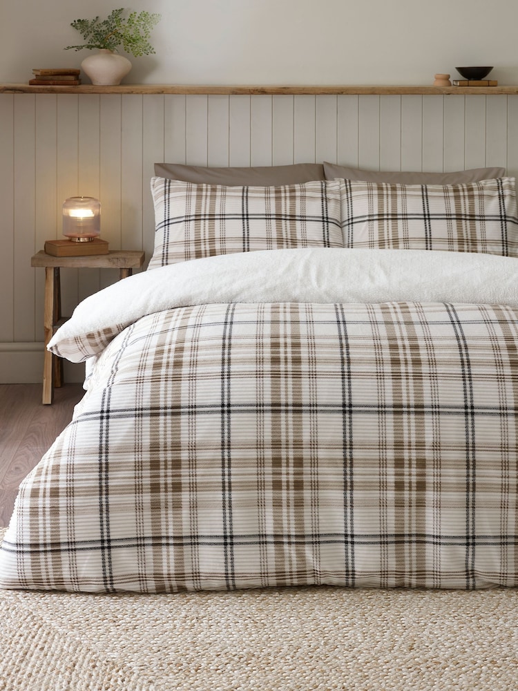 Catherine Lansfield Natural Cosy Ribbed Check Sherpa Duvet Cover and Pillowcase Set - Image 2 of 4 Catherine Lansfield Natural Cosy Ribbed Check Sherpa Duvet Cover and Pillowcase Set - Image 2 of 4