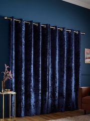 Catherine Lansfield Navy Crushed Velvet Lined Eyelet Curtains - Image 2 of 4