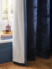 Catherine Lansfield Navy Crushed Velvet Lined Eyelet Curtains - Image 4 of 4