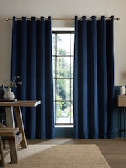 Catherine Lansfield Navy Super Thermal Blackout Matt Velour Eyelet Curtains - Image 1 of 5