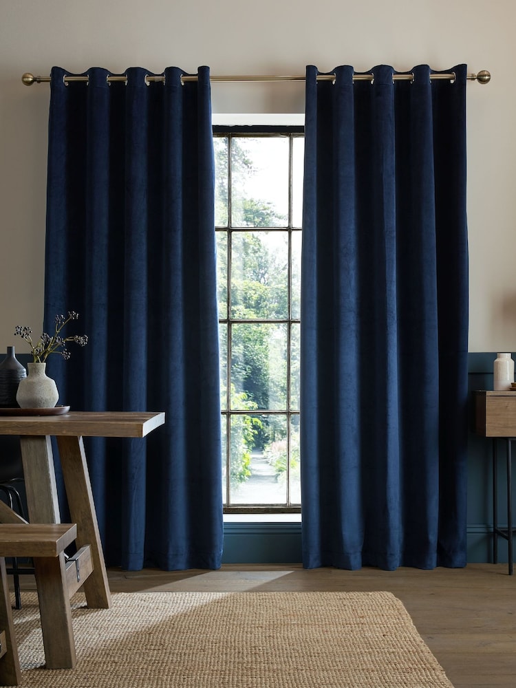 Catherine Lansfield Navy Super Thermal Blackout Matt Velour Eyelet Curtains - Image 1 of 5 Catherine Lansfield Navy Super Thermal Blackout Matt Velour Eyelet Curtains - Image 1 of 5