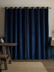 Catherine Lansfield Navy Super Thermal Blackout Matt Velour Eyelet Curtains - Image 2 of 5