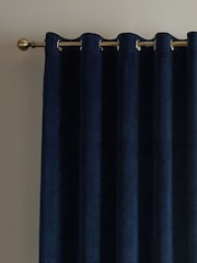 Catherine Lansfield Navy Super Thermal Blackout Matt Velour Eyelet Curtains - Image 3 of 5