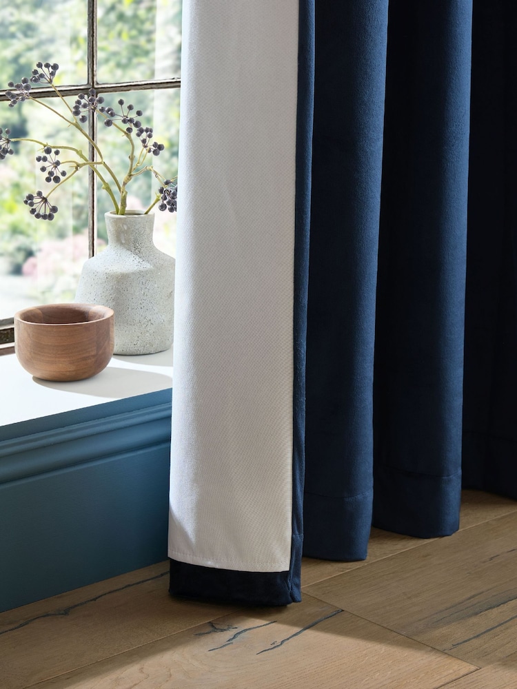 Catherine Lansfield Navy Super Thermal Blackout Matt Velour Eyelet Curtains - Image 5 of 5 Catherine Lansfield Navy Super Thermal Blackout Matt Velour Eyelet Curtains - Image 5 of 5