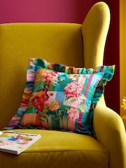 Sophie Robinson Bright Wanderweave Ikat Check Frill Filled Cushion - Image 1 of 3