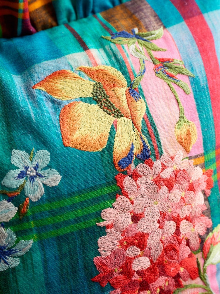 Sophie Robinson Bright Wanderweave Ikat Check Frill Filled Cushion - Image 2 of 3 Sophie Robinson Bright Wanderweave Ikat Check Frill Filled Cushion - Image 2 of 3