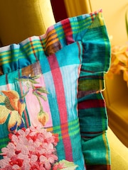 Sophie Robinson Bright Wanderweave Ikat Check Frill Filled Cushion - Image 3 of 3