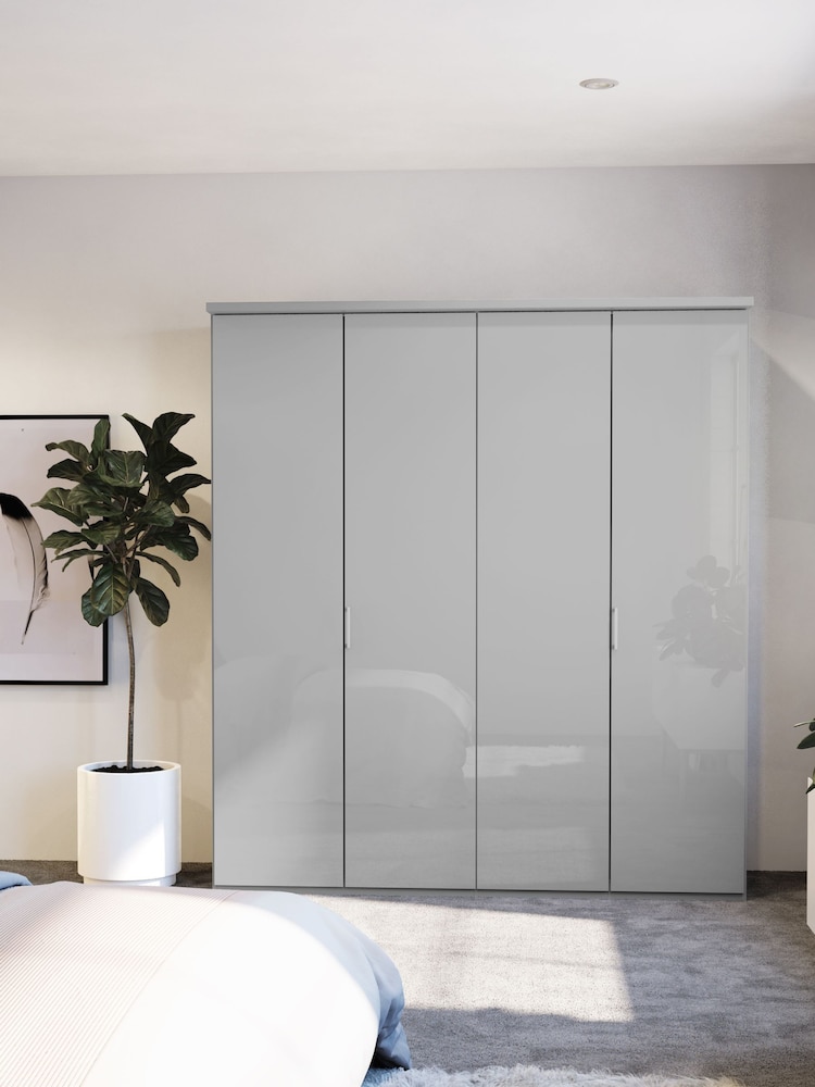 Wiemann Peyton Grey Glass Semi Fitted 4 Door Wardrobe - Image 1 of 4