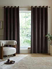 Catherine Lansfield Chocolate Super Thermal Blackout Matt Velour Eyelet Curtains - Image 1 of 5