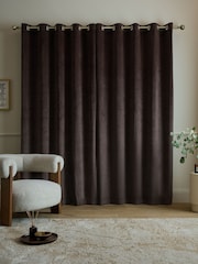 Catherine Lansfield Chocolate Super Thermal Blackout Matt Velour Eyelet Curtains - Image 2 of 5