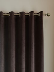 Catherine Lansfield Chocolate Super Thermal Blackout Matt Velour Eyelet Curtains - Image 3 of 5