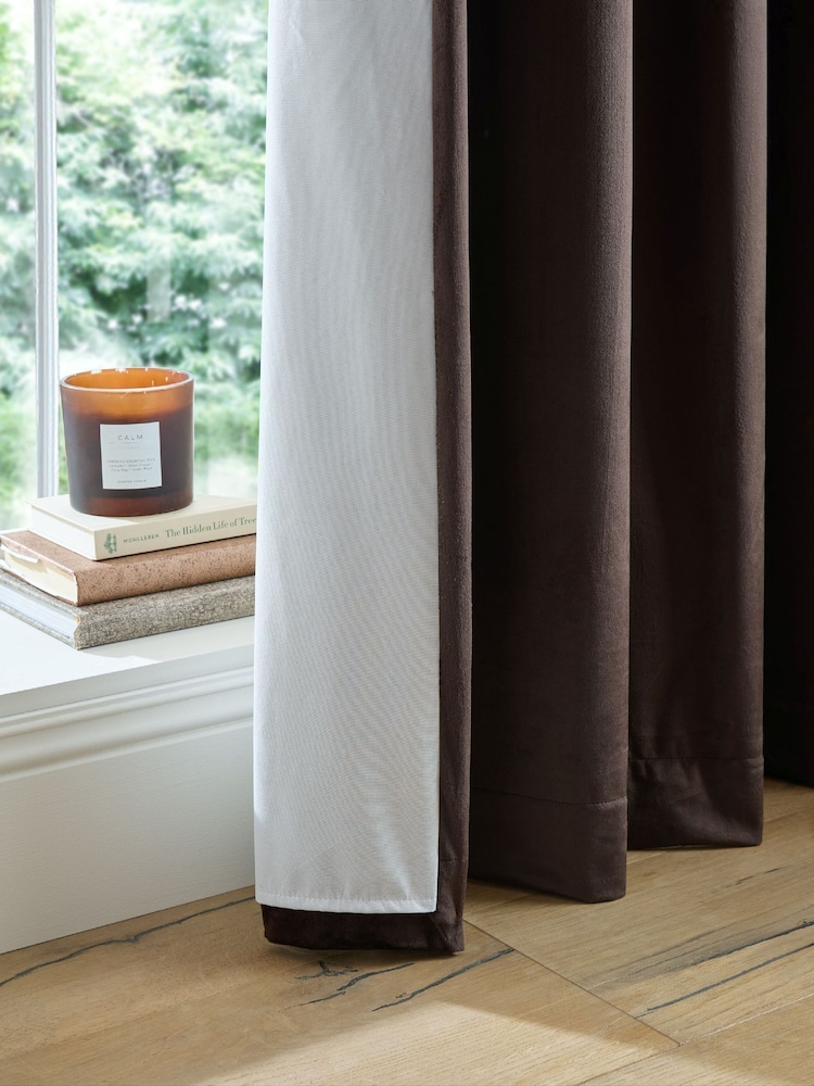 Catherine Lansfield Chocolate Super Thermal Blackout Matt Velour Eyelet Curtains - Image 5 of 5 Catherine Lansfield Chocolate Super Thermal Blackout Matt Velour Eyelet Curtains - Image 5 of 5