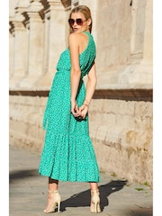 Sosandar Green High Neck Keyhole Belted Midi Dress - Image 2 of 4