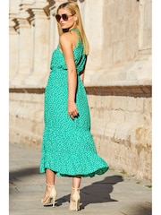 Sosandar Green High Neck Keyhole Belted Midi Dress - Image 4 of 4