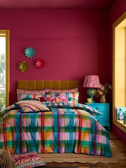 Sophie Robinson Blue Wanderweave Ikat Check Cotton Duvet Cover and Pillowcase Set - Image 1 of 6