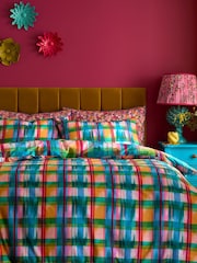 Sophie Robinson Blue Wanderweave Ikat Check Cotton Duvet Cover and Pillowcase Set - Image 2 of 6
