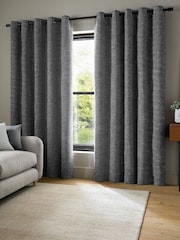 Catherine Lansfield Charcoal Chunky Boucle Thermal Lined Eyelet Curtains - Image 1 of 4