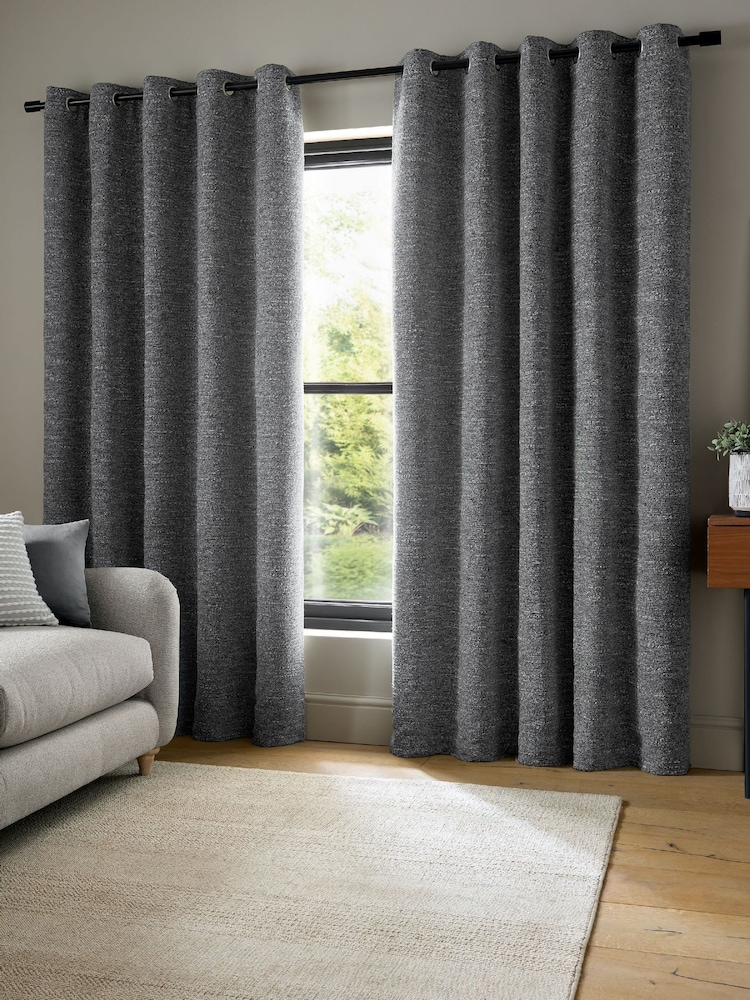 Catherine Lansfield Charcoal Chunky Boucle Thermal Lined Eyelet Curtains - Image 1 of 4 Catherine Lansfield Charcoal Chunky Boucle Thermal Lined Eyelet Curtains - Image 1 of 4