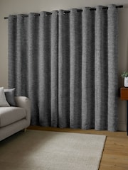 Catherine Lansfield Charcoal Chunky Boucle Thermal Lined Eyelet Curtains - Image 2 of 4