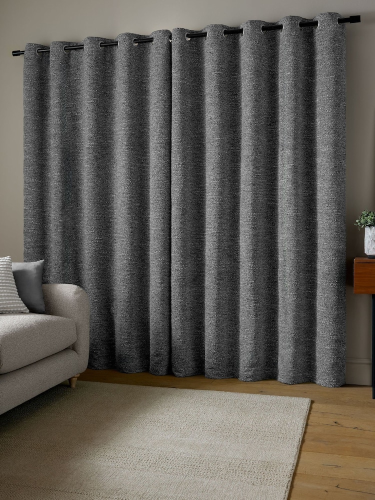 Catherine Lansfield Charcoal Chunky Boucle Thermal Lined Eyelet Curtains - Image 2 of 4 Catherine Lansfield Charcoal Chunky Boucle Thermal Lined Eyelet Curtains - Image 2 of 4