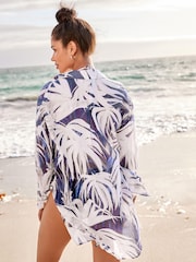 Blue Palm Cotton Beach Shirt - Image 3 of 6